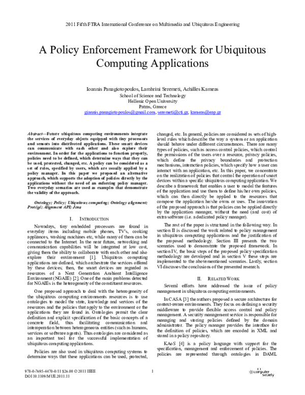 (PDF) A Policy Enforcement Framework for Ubiquitous Computing Applications