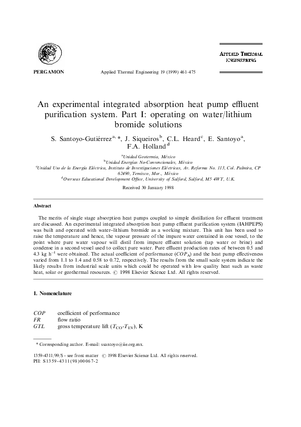 (PDF) An experimental integrated absorption heat pump effluent