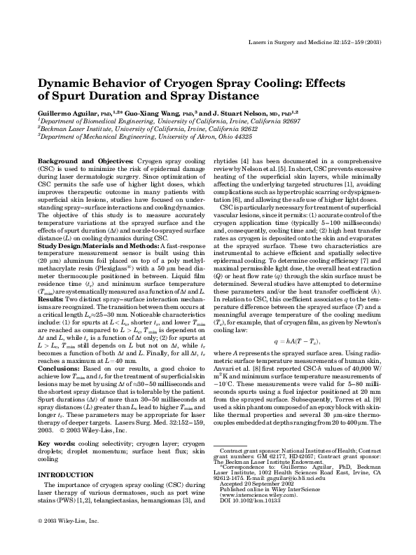 (PDF) Dynamic behavior of cryogen spray cooling Effects of spurt