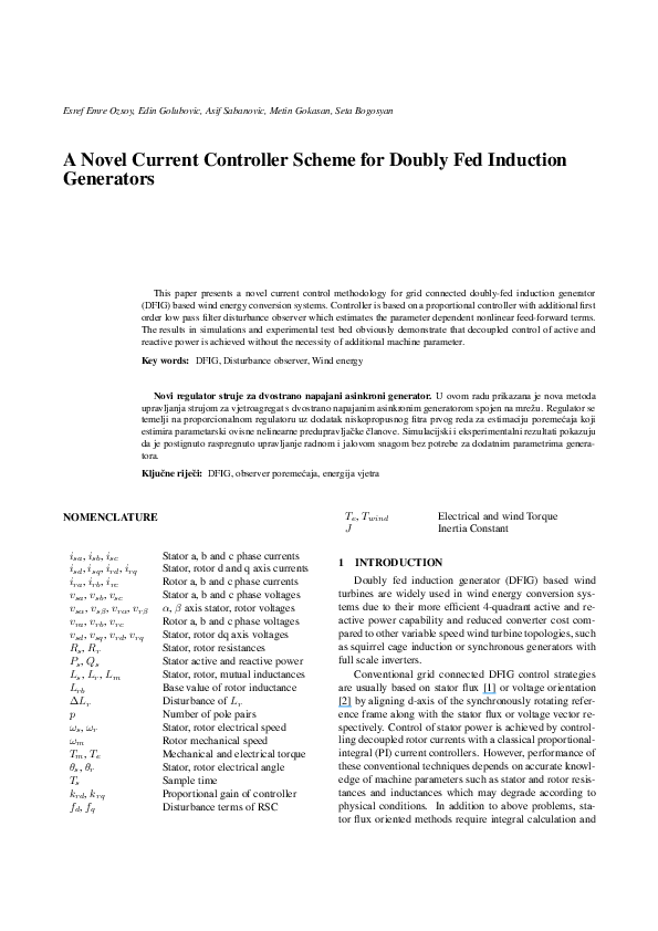 (PDF) A Novel Current Controller Scheme for Doubly Fed Induction Generators