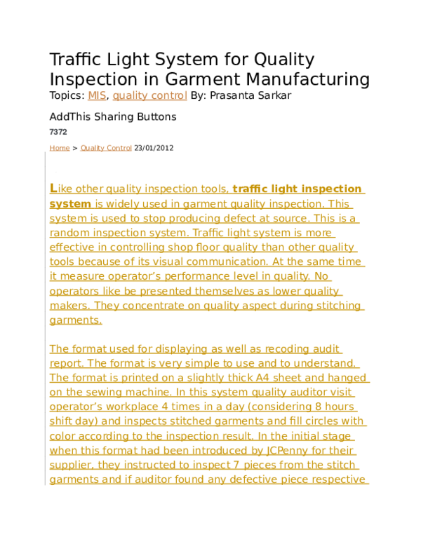 (DOC) Traffic Light System for Quality Inspection in Garment