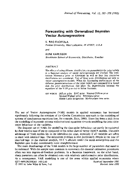 (PDF) Forecasting with generalized bayesian vector auto regressions