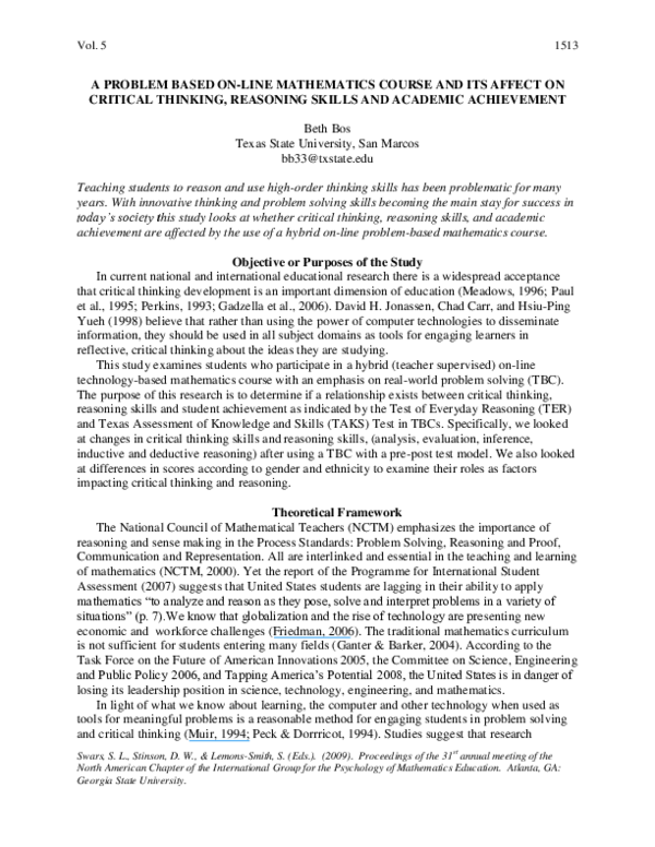 (PDF) A Problem Based On-Line Mathematics Course and Its Affect on ...