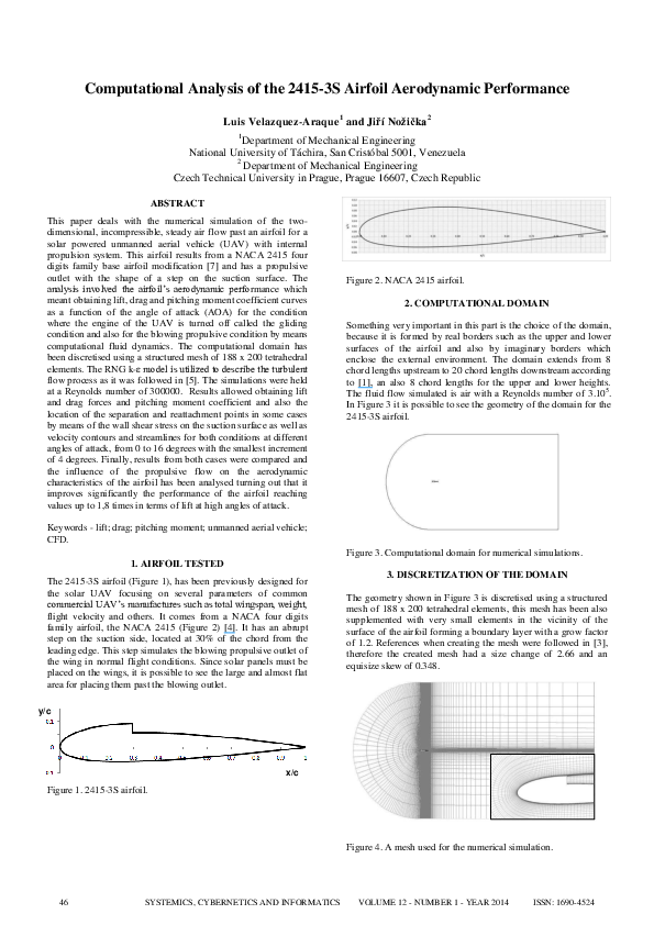 (PDF) Computational Analysis of the 2415-3S Airfoil Aerodynamic Performance