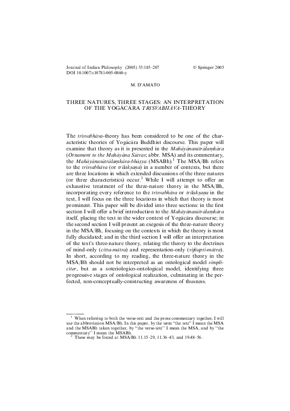 First page of “Three Natures, Three Stages: An Interpretation of the Yogācāra Trisvabhāva-Theory”