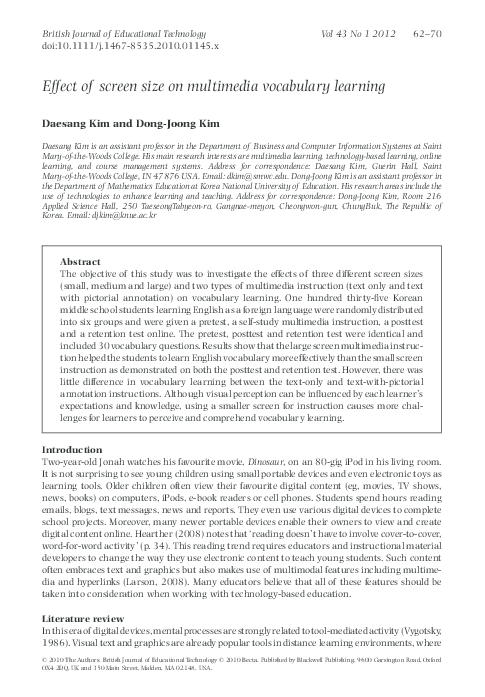 (PDF) Effect of screen size on multimedia vocabulary learning
