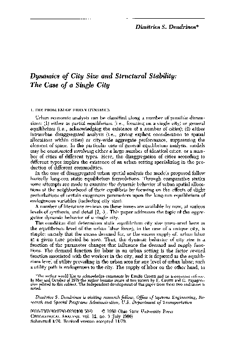 (PDF) Dynamics of City Size and Structural Stability: The Case of a ...