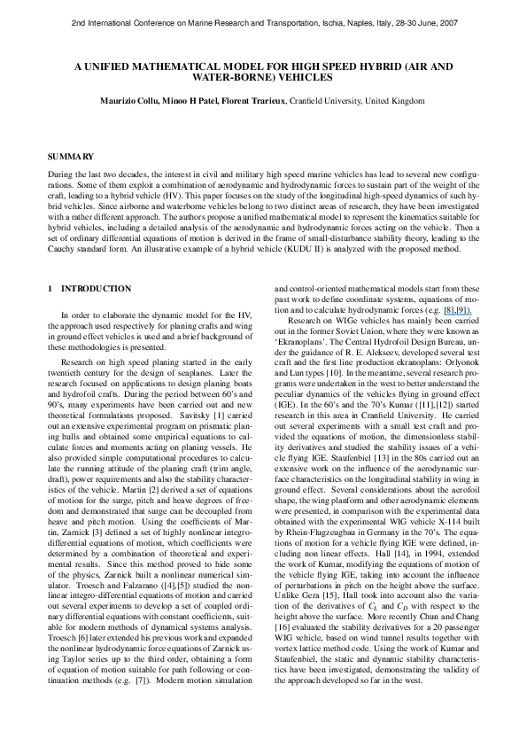 (PDF) A Unified Mathematical Model for High Speed Hybrid (Air and Water ...