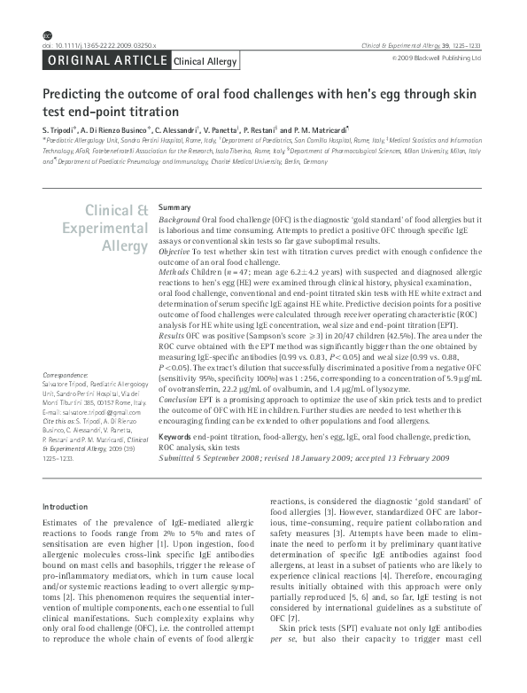 (PDF) Predicting the of oral food challenges with hen's egg