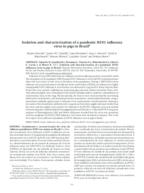 (PDF) Isolation and characterization of a pandemic H1N1 influenza virus ...