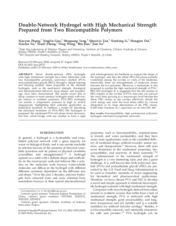 (PDF) Double-network hydrogel with high mechanical strength prepared ...