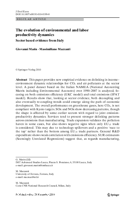 (PDF) The evolution of environmental and labor productivity dynamics