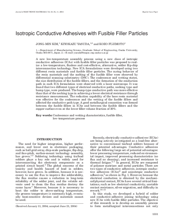(PDF) Isotropic conductive adhesives with fusible filler particles