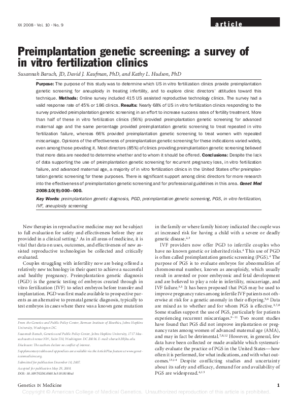 (PDF) Preimplantation genetic screening: a survey of in vitro ...