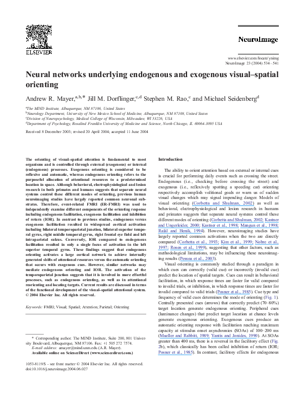 (PDF) Neural networks underlying endogenous and exogenous visual ...