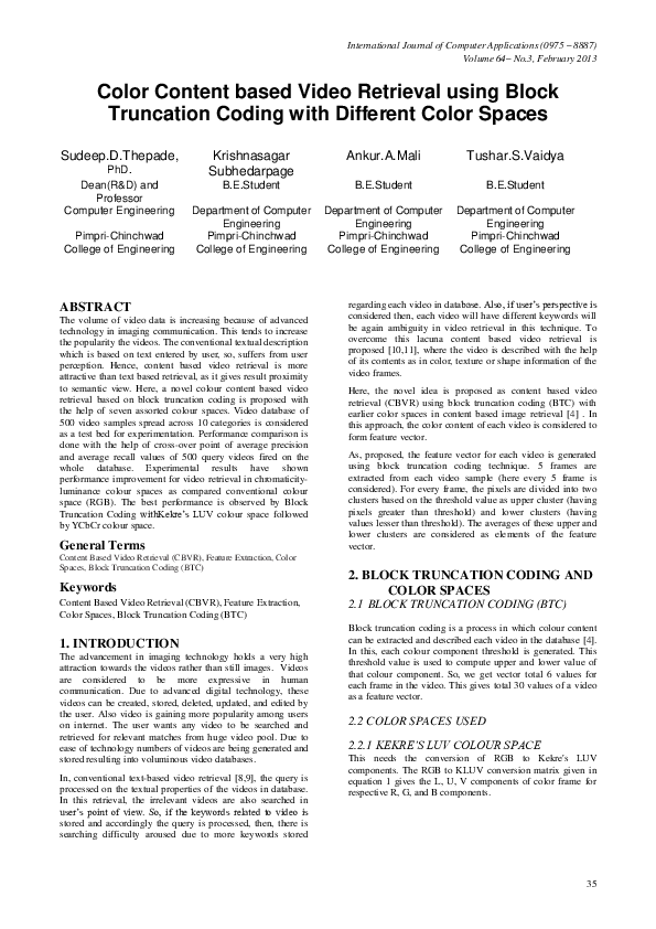 (PDF) Color Content based Video Retrieval using Block Truncation Coding ...