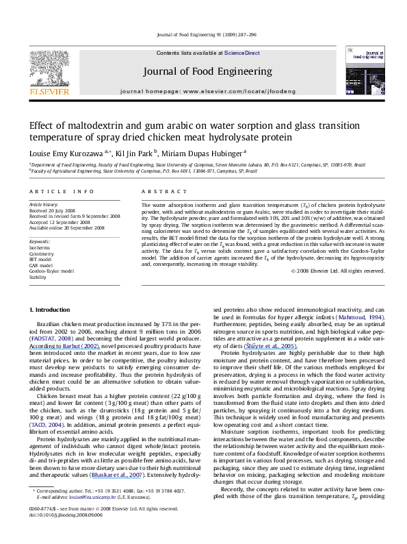 (PDF) Effect of maltodextrin and gum arabic on water sorption and glass