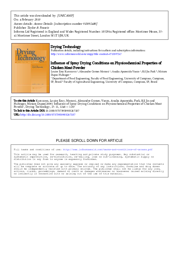(PDF) Influence of Spray Drying Conditions on Physicochemical ...