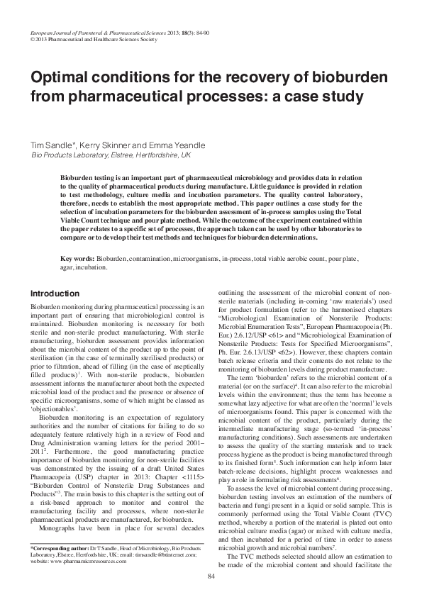 (PDF) Optimal conditions for the recovery of bioburden from ...