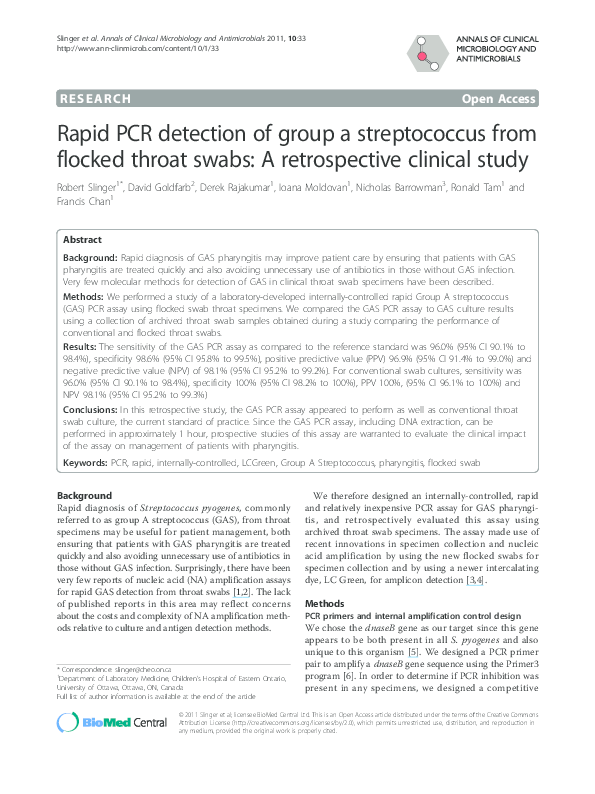 (PDF) Rapid PCR detection of group a streptococcus from flocked throat ...