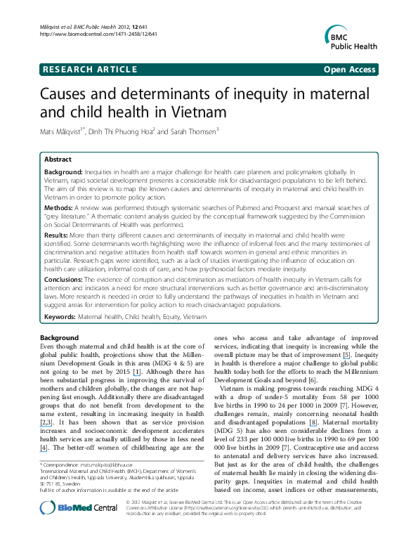 (PDF) Causes and determinants of inequity in maternal and child health ...