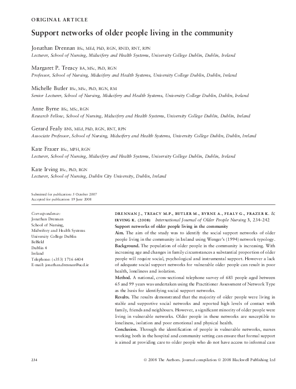 (PDF) Support networks of older people living in the community