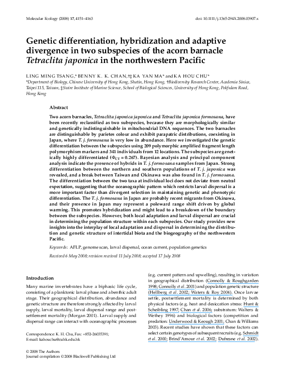 (PDF) Genetic differentiation, hybridization and adaptive divergence in ...