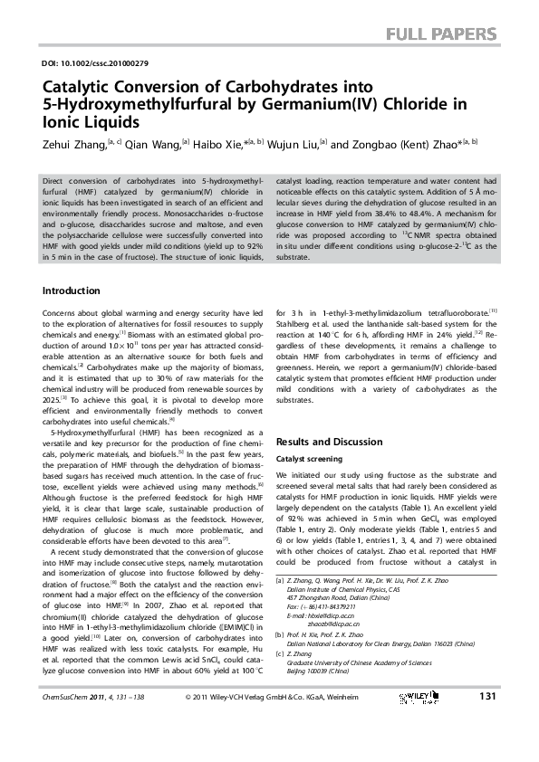 (PDF) Catalytic conversion of carbohydrates into 5 ...