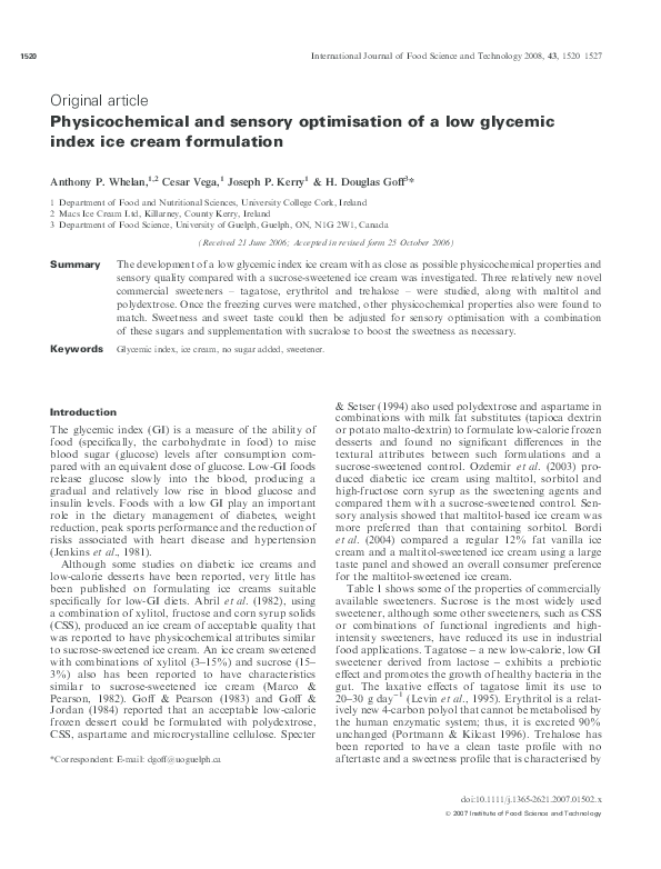 (PDF) Physicochemical and sensory optimisation of a low glycemic index