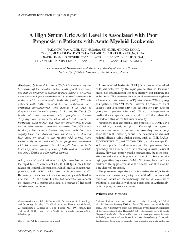 (PDF) A high serum uric acid level is associated with poor prognosis in ...