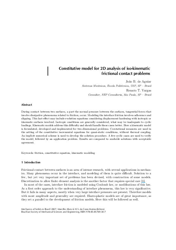 (PDF) Constitutive model for 2D analysis of iso-kinematic frictional ...