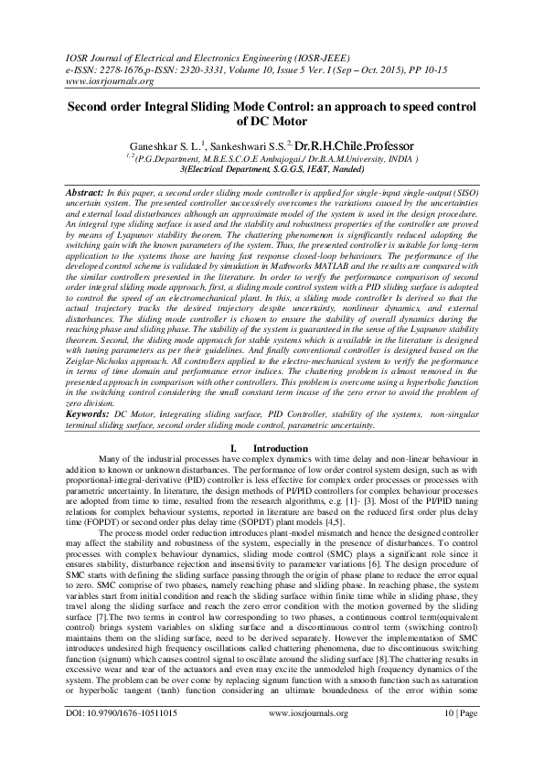 (PDF) Second order Integral Sliding Mode Control: an approach to speed ...