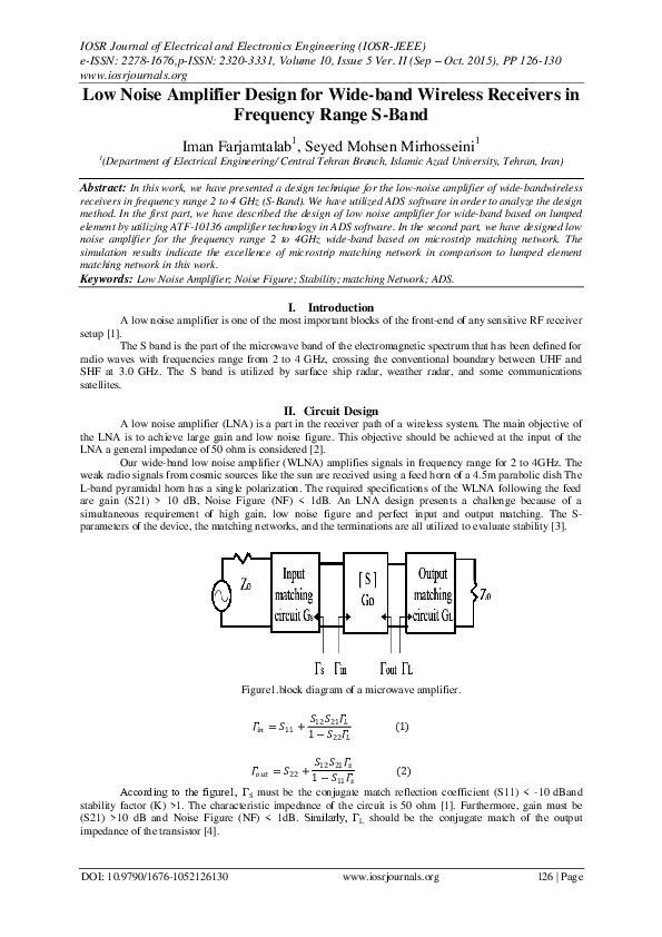 (PDF) Low Noise Amplifier Design for Wide-band Wireless Receivers in ...