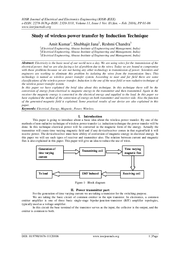 (PDF) Study of wireless power transfer by Induction Technique