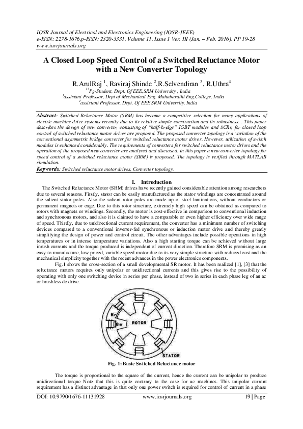 (PDF) A Closed Loop Speed Control of a Switched Reluctance Motor with a New Converter Topology