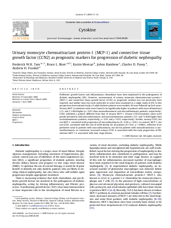 (PDF) Urinary monocyte chemoattractant protein-1 (MCP-1) and connective ...