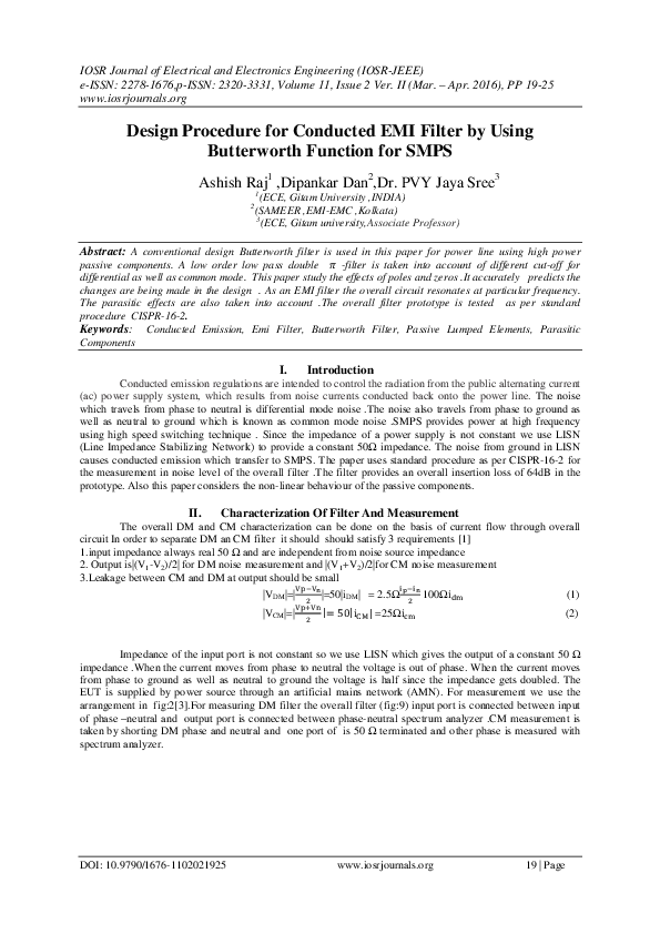 (PDF) Design Procedure for Conducted EMI Filter by Using Butterworth ...