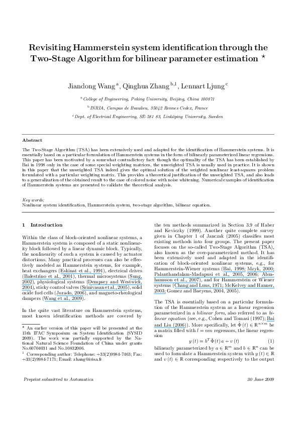 (PDF) Revisiting Hammerstein system identification through the Two ...