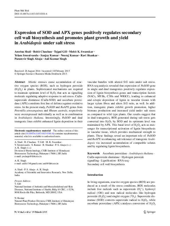 (PDF) Expression of SOD and APX genes positively regulates secondary ...