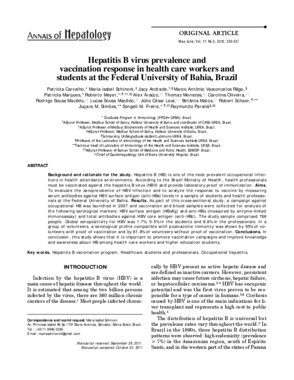 (PDF) Hepatitis B virus prevalence and vaccination response in health ...
