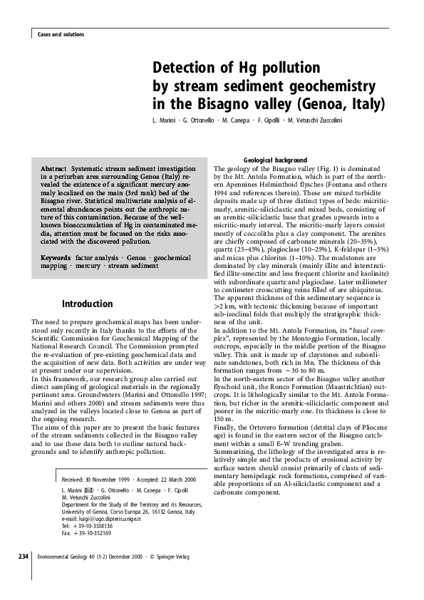 (PDF) Detection of Hg pollution by stream sediment geochemistry in the ...
