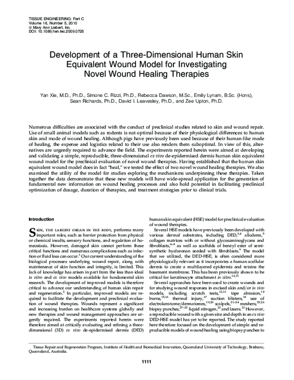 (PDF) Development of a Three-Dimensional Human Skin Equivalent Wound ...