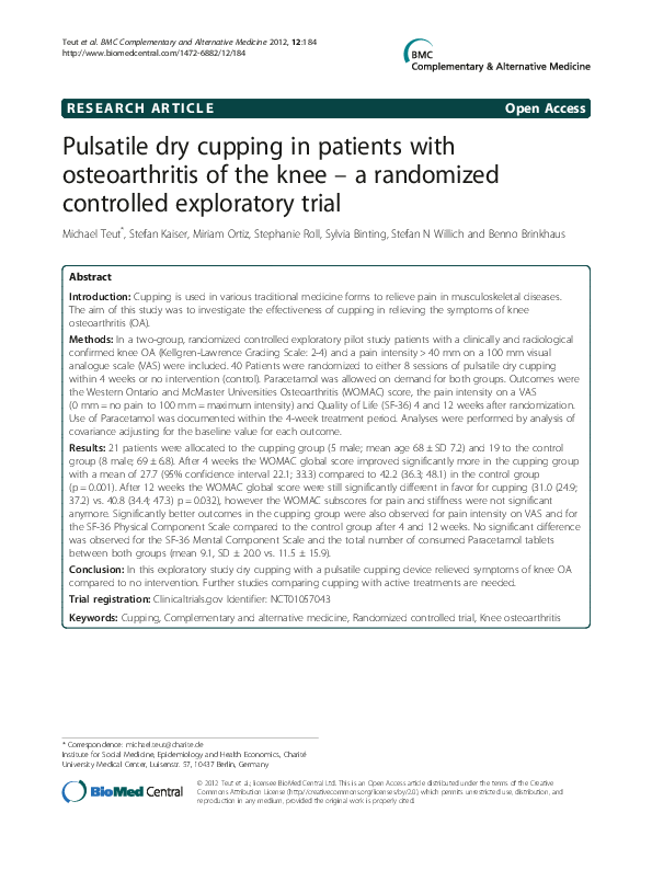 (PDF) Pulsatile dry cupping in patients with osteoarthritis of the knee ...