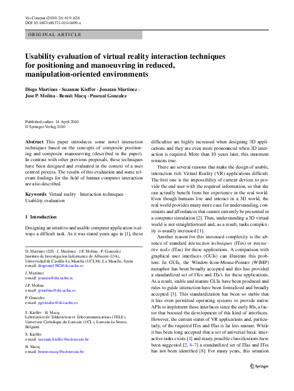 (PDF) Usability evaluation of virtual reality interaction techniques ...