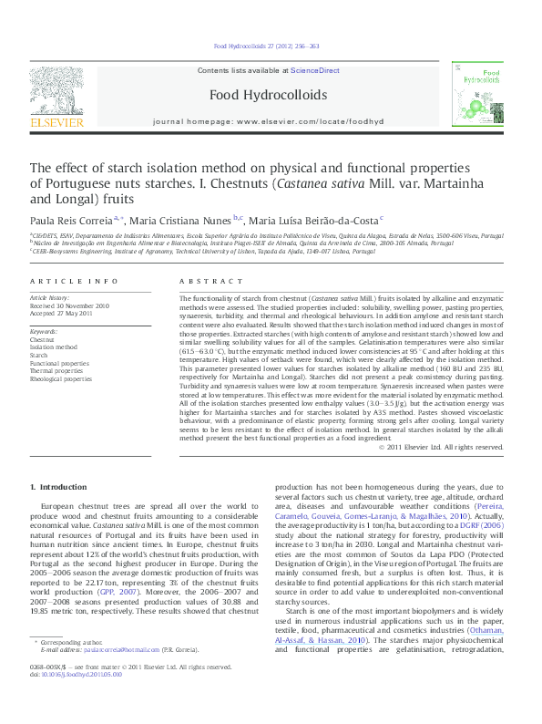 (PDF) The effect of starch isolation method on physical and functional ...