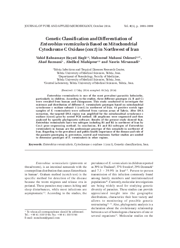 Enterobius vermicularis journal picture