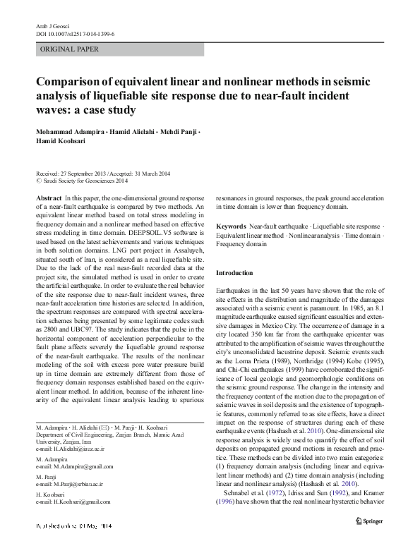 (PDF) Comparison of equivalent linear and nonlinear methods in seismic ...