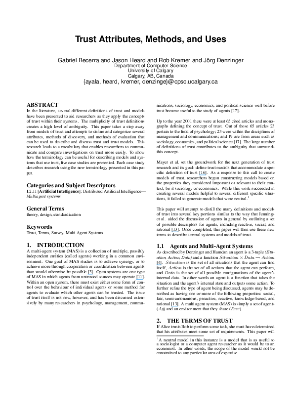 (PDF) Trust Attributes, Methods, and Uses