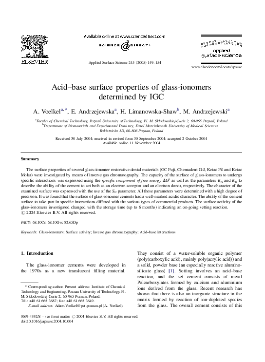 (PDF) Acidbase surface properties of glassionomers determined by IGC