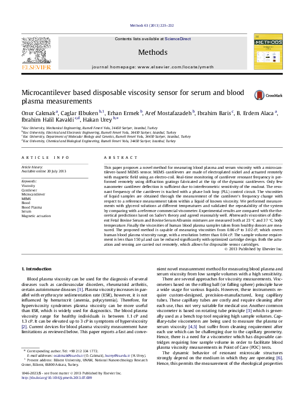 (PDF) Microcantilever based disposable viscosity sensor for serum and
